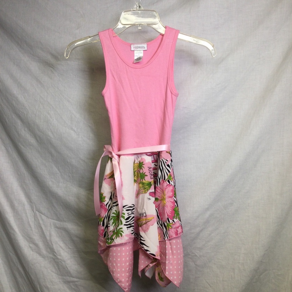 Youngland Girls Pink Graphics Hawaiian handkerchief Dress Sz 6